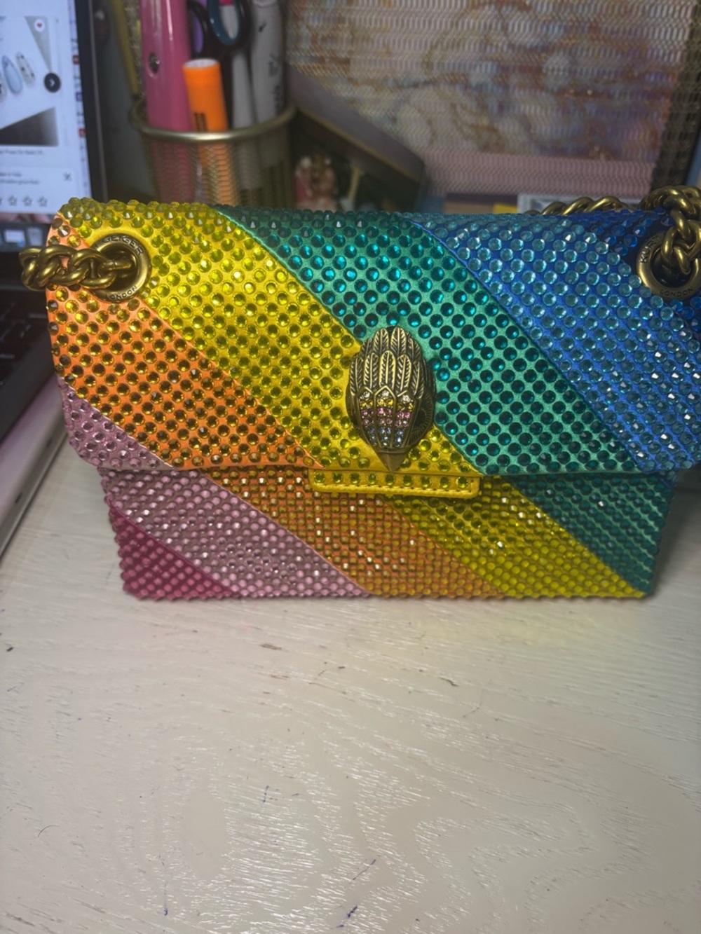 Kurt Geiger Multicolor Crystal-Striped Crossbody Bag